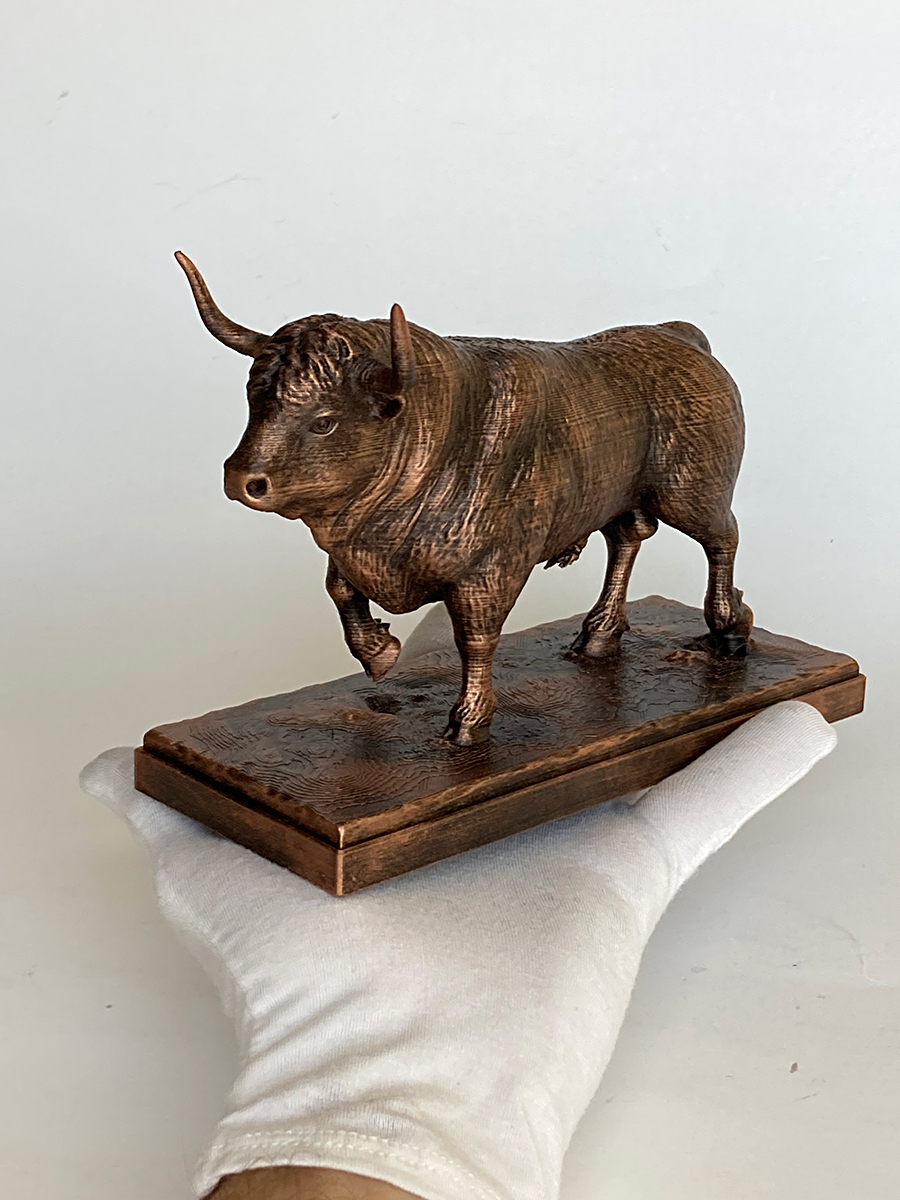 Bull Sculpture in Black and Gold Metallic